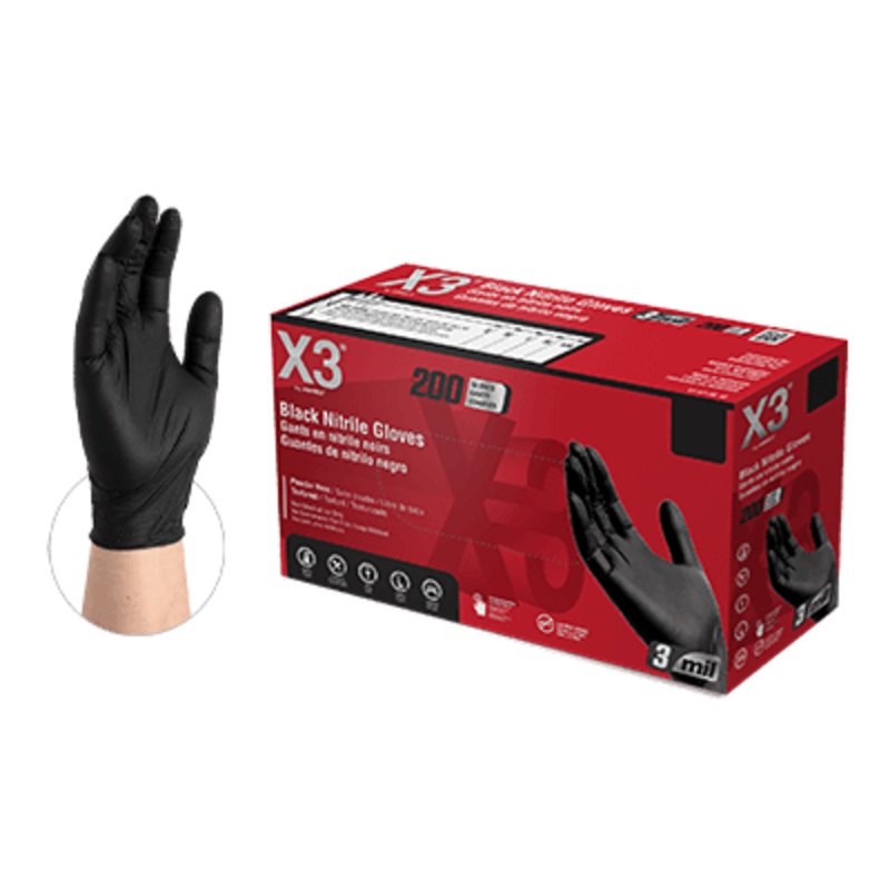 AMMEX X3 200 XXL Black 200 Nitrile Powder Free Gloves