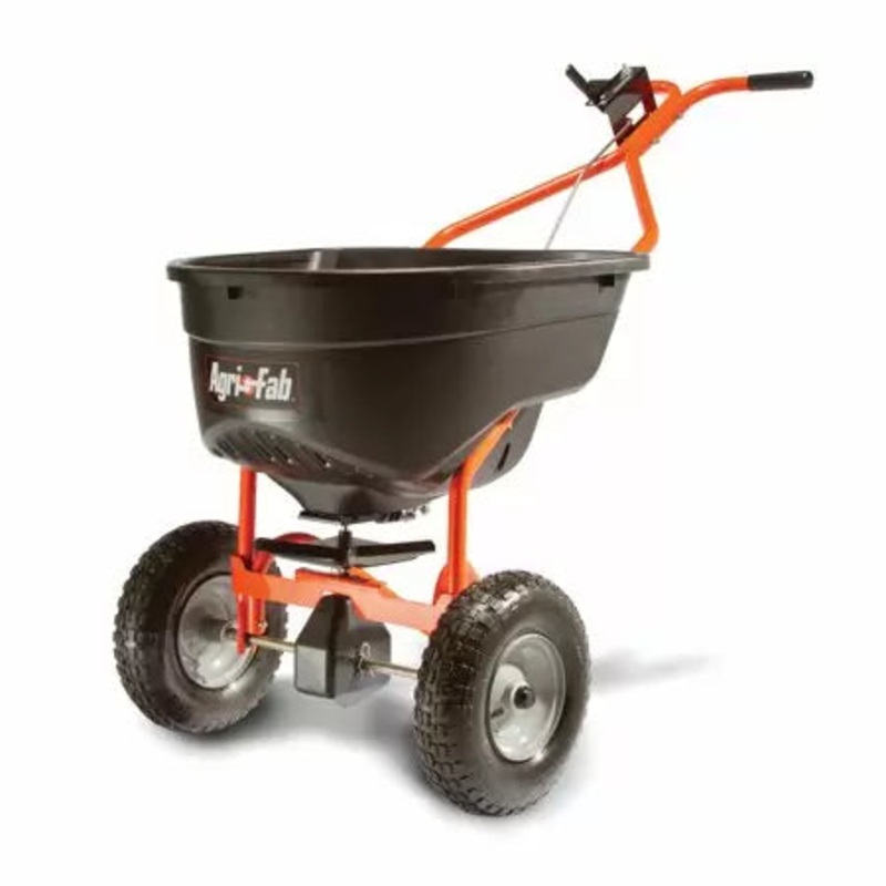 Agri-Fab 130lb Push Type Broadcast Smart Spreader – Black/ Orange