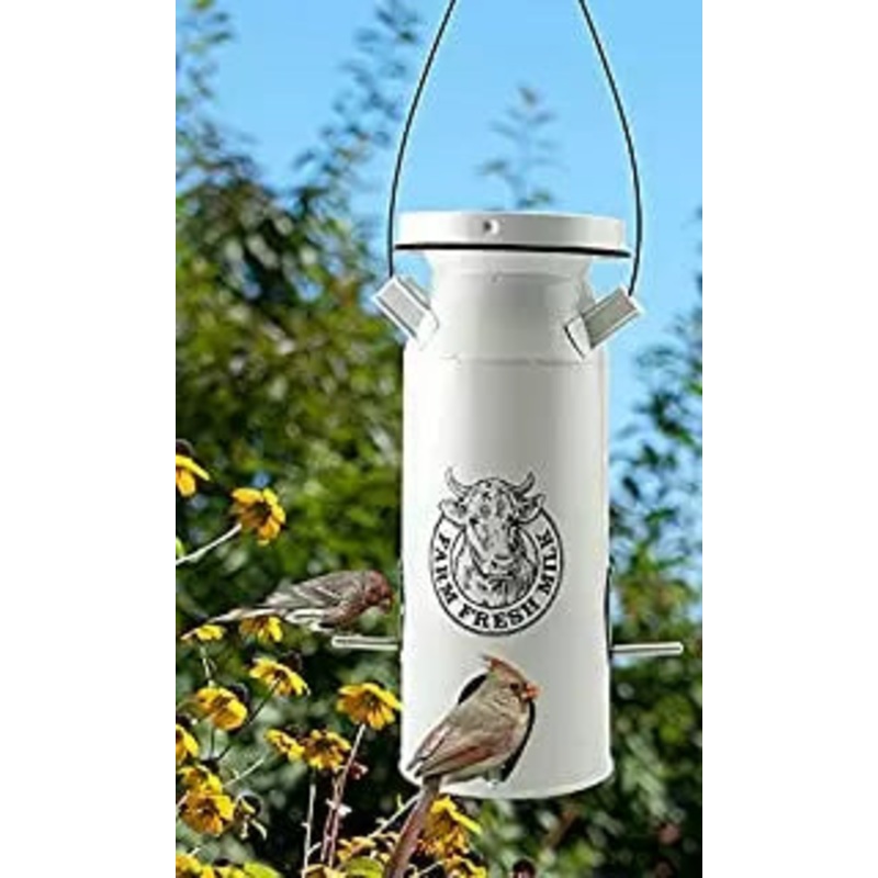 Woodlink Milk Can Seed Milkhouse 6 Port Bird Feeder, White