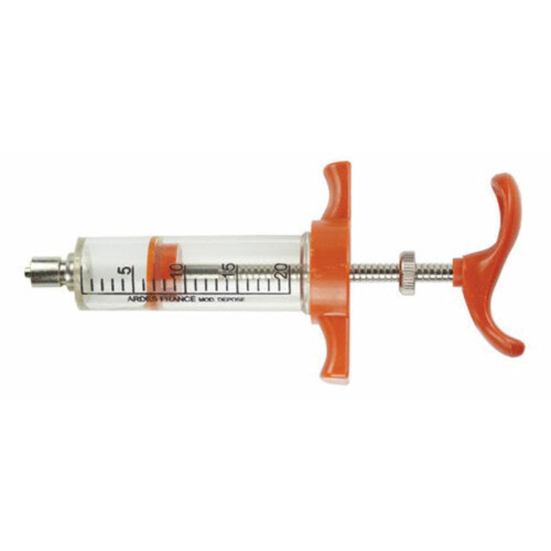 Agri-Pro Ardes Syringe, 20 mL Capacity, Nylon/Plastic, Black/Clear/Orange