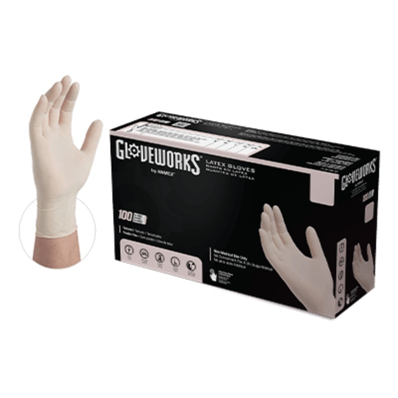 Ammex Gloveworks Ivory Latex PF Ind Large Gloves
