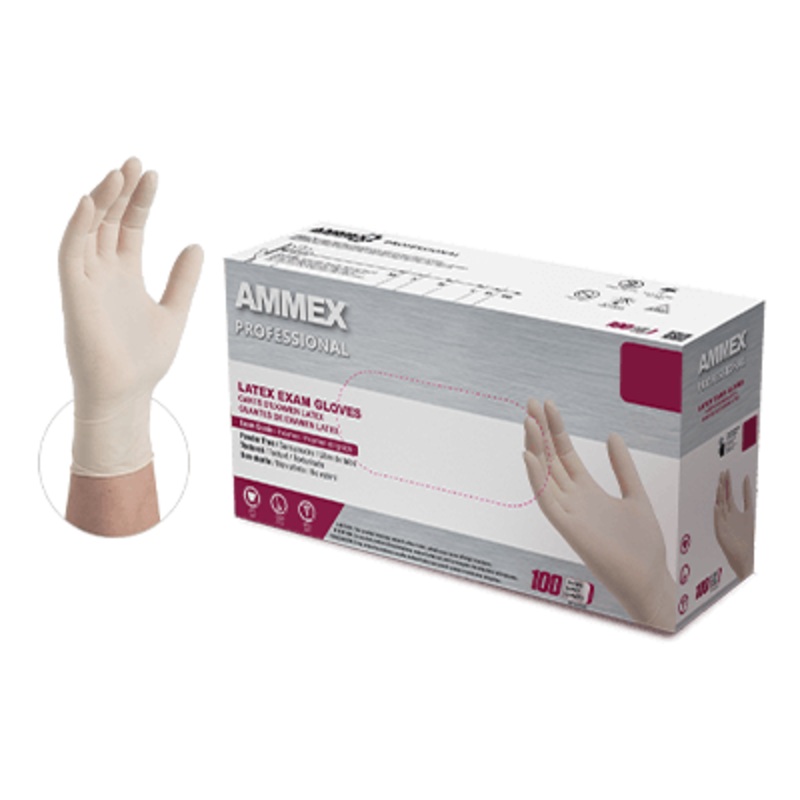 AMMEX Professional Ivory Latex PF Exam Large Gloves