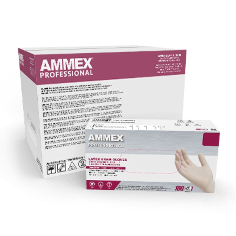 AMMEX Professional Ivory Latex PF Exam Medium Gloves